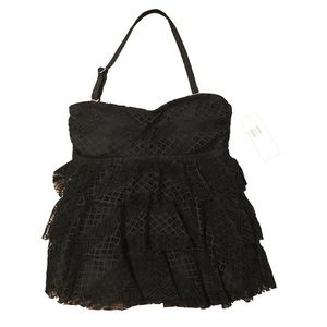 NWT Island Escape Woman Tiered Tankini Swim Top Black Lace Halter Adjustable 6